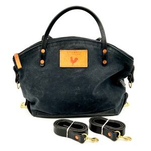 MEANWHILE BACK ON THE FARM Waxed Canvas Backpack Leather Strap Bag Black